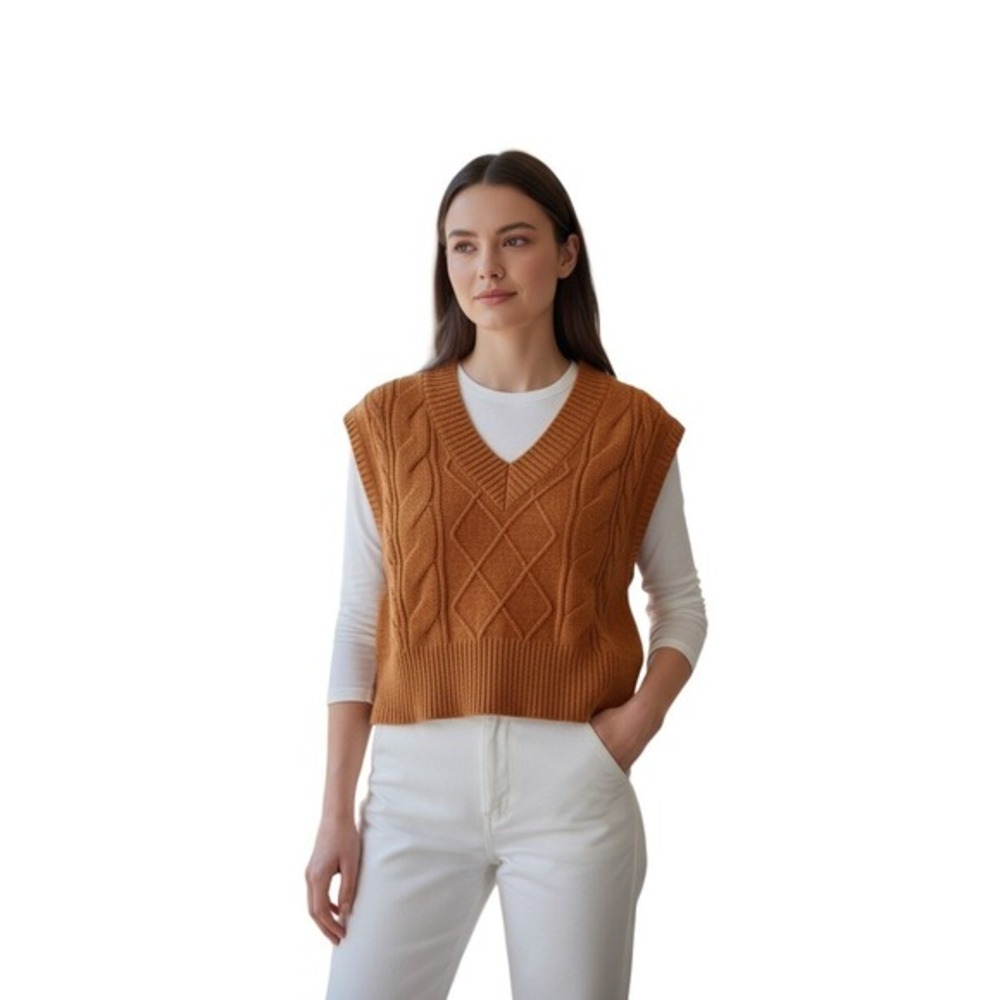 Sincerely Jules NWT Cable Knit Sweater Vest‎ L Amber Orange Preppy Y2K Style